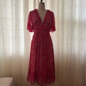 Adelyn Rae XS Red Patterned Dress with Flutter Sleeves